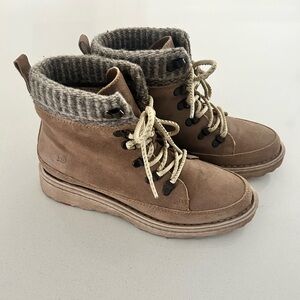 Born Tan Ankle Boots with Knit Cuff